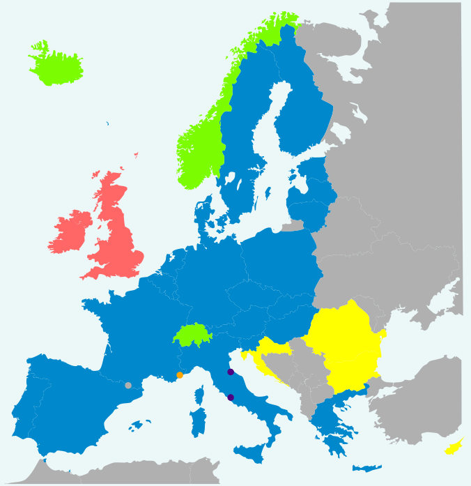 Image showing the Schengen Member Countries and their type of membership commitment